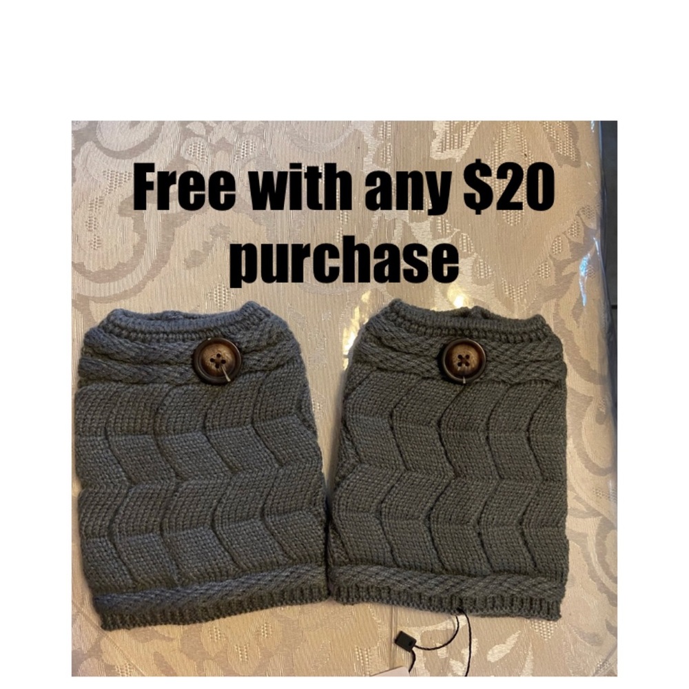 FREE Grey Leg Warmer Boot Cover shaped solid grey Double Layer Thick Button Sock